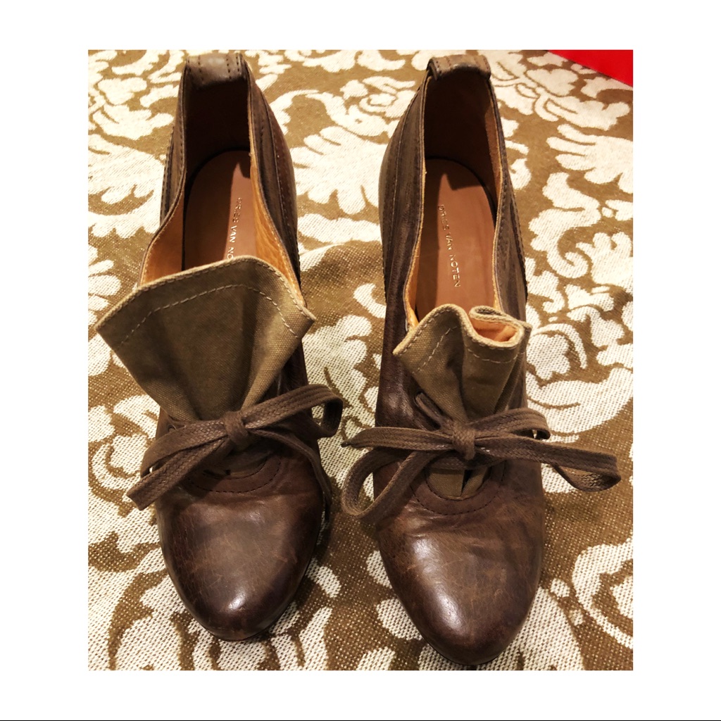 Dries Van Noten Leather & Canvas Pumps, 38.5